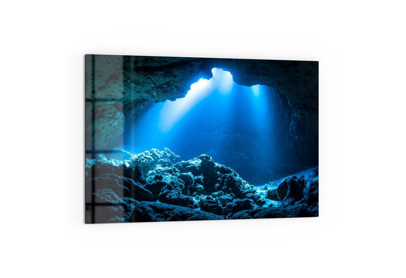 DEQORI Küchenrückwand 'Felsige Unterwasserhöhle', Glas Spritzschutz Badrückwand Herdblende von DEQORI