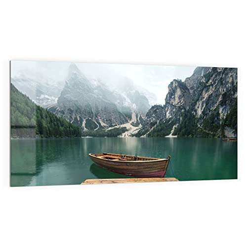 DEQORI Küchenrückwand Glas | Motiv Bergsee und Bootsteg | 100x50 cm | Bad- oder Herd-Rückwand | Herdblende Spritzschutz für Küche & Badezimmer | Moderne Deko für Fliesenspiegel von DEQORI