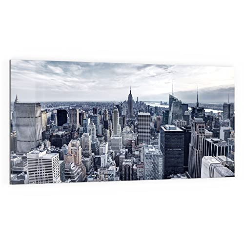 DEQORI Küchenrückwand Glas | Motiv Blaue Skyline New York | 100x50 cm | Bad- oder Herd-Rückwand | Herdblende Spritzschutz für Küche & Badezimmer | Moderne Deko für Fliesenspiegel von DEQORI