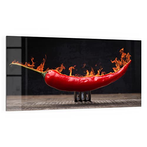 DEQORI Küchenrückwand Glas | Motiv Brennende Chilischote | 100x50 cm | Bad- oder Herd-Rückwand | Herdblende Spritzschutz für Küche & Badezimmer | Moderne Deko für Fliesenspiegel von DEQORI