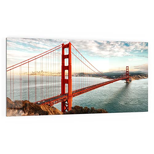 DEQORI Küchenrückwand Glas | Motiv Golden Gate Bridge | 100x50 cm | Bad- oder Herd-Rückwand | Herdblende Spritzschutz für Küche & Badezimmer | Moderne Deko für Fliesenspiegel von DEQORI