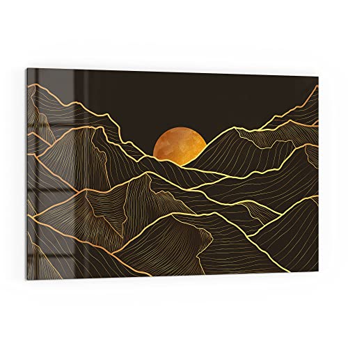 DEQORI Küchenrückwand Glas | Motiv Goldenes Linien Gebirge | 60x40 cm | Bad- oder Herd-Rückwand | Herdblende Spritzschutz für Küche & Badezimmer | Moderne Deko für Fliesenspiegel von DEQORI