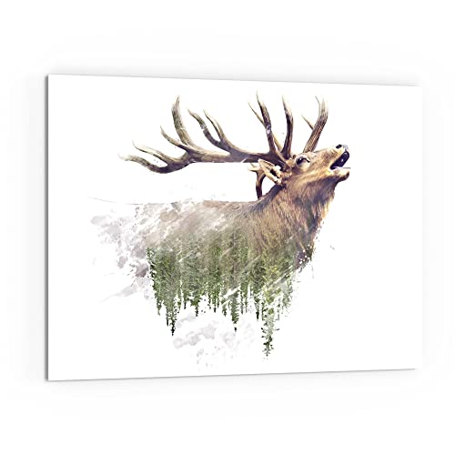 DEQORI Küchenrückwand Glas | Motiv Hirsch röhrt im Wald | 80x60 cm | Bad- oder Herd-Rückwand | Herdblende Spritzschutz für Küche & Badezimmer | Moderne Deko für Fliesenspiegel von DEQORI