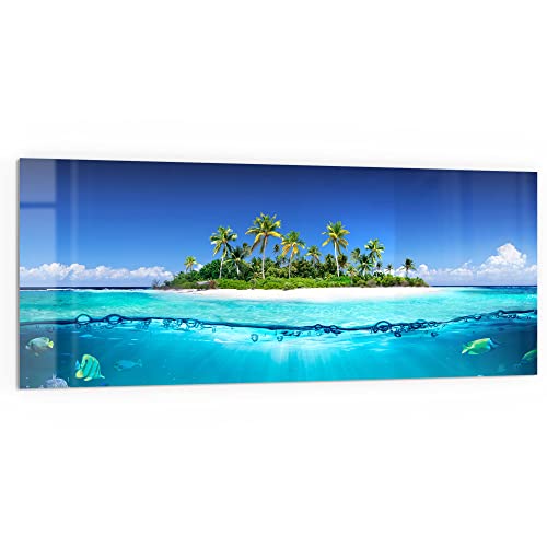 DEQORI Küchenrückwand Glas | Motiv Insel im tropischen Meer | 125x50 cm | Bad- oder Herd-Rückwand | Herdblende Spritzschutz für Küche & Badezimmer | Moderne Deko für Fliesenspiegel von DEQORI