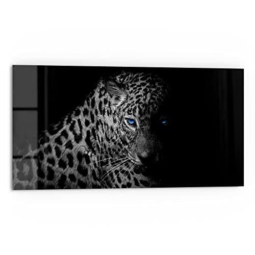 DEQORI Küchenrückwand Glas | Motiv Leopard mit blauen Augen | 80x40 cm | Bad- oder Herd-Rückwand | Herdblende Spritzschutz für Küche & Badezimmer | Moderne Deko für Fliesenspiegel von DEQORI