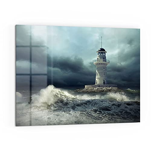 DEQORI Küchenrückwand Glas | Motiv Leuchtturm im Sturm | 80x60 cm | Bad- oder Herd-Rückwand | Herdblende Spritzschutz für Küche & Badezimmer | Moderne Deko für Fliesenspiegel von DEQORI