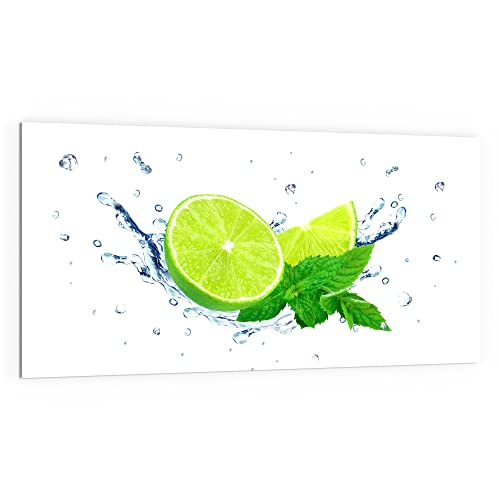 DEQORI Küchenrückwand Glas | Motiv Limette fällt ins Wasser | 100x50 cm | Bad- oder Herd-Rückwand | Herdblende Spritzschutz für Küche & Badezimmer | Moderne Deko für Fliesenspiegel von DEQORI