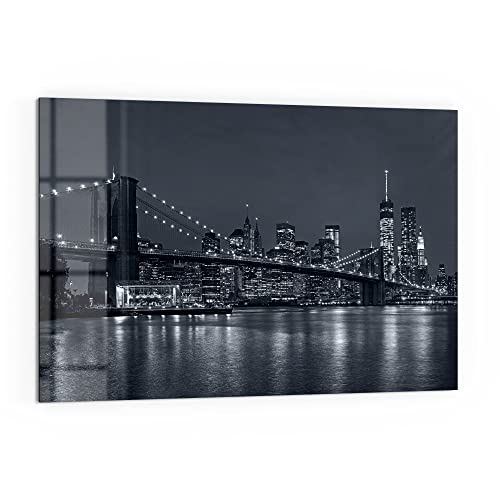 DEQORI Küchenrückwand Glas | Motiv Manhattan Bridge nachts | 60x40 cm | Bad- oder Herd-Rückwand | Herdblende Spritzschutz für Küche & Badezimmer | Moderne Deko für Fliesenspiegel von DEQORI