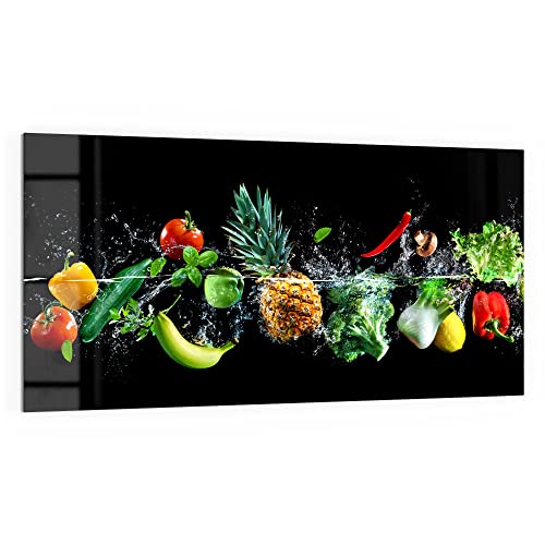 DEQORI Küchenrückwand Glas | Motiv Sauberes Obst und Gemüse | 100x50 cm | Bad- oder Herd-Rückwand | Herdblende Spritzschutz für Küche & Badezimmer | Moderne Deko für Fliesenspiegel von DEQORI