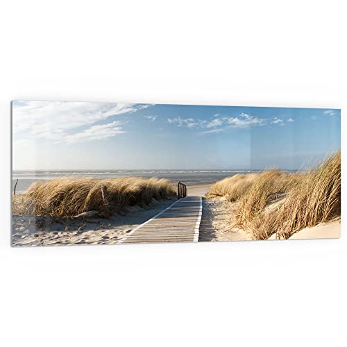 DEQORI Küchenrückwand Glas | Motiv Strandaufgang am Meer | 125x50 cm | Bad- oder Herd-Rückwand | Herdblende Spritzschutz für Küche & Badezimmer | Moderne Deko für Fliesenspiegel von DEQORI