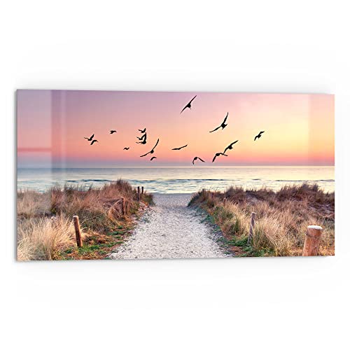 DEQORI Küchenrückwand Glas | Motiv Strandaufgang zur Ostsee | 80x40 cm | Bad- oder Herd-Rückwand | Herdblende Spritzschutz für Küche & Badezimmer | Moderne Deko für Fliesenspiegel von DEQORI