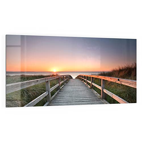 DEQORI Küchenrückwand Glas | Motiv Strandpfad in Abendsonne | 100x50 cm | Bad- oder Herd-Rückwand | Herdblende Spritzschutz für Küche & Badezimmer | Moderne Deko für Fliesenspiegel von DEQORI