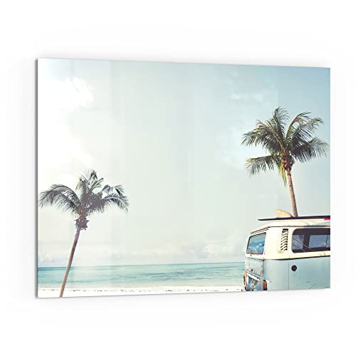 DEQORI Küchenrückwand Glas | Motiv Surfer-Bus am Strand | 80x60 cm | Bad- oder Herd-Rückwand | Herdblende Spritzschutz für Küche & Badezimmer | Moderne Deko für Fliesenspiegel von DEQORI