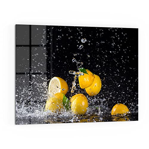 DEQORI Küchenrückwand Glas | Motiv Zitronen und Wasserperlen | 80x60 cm | Bad- oder Herd-Rückwand | Herdblende Spritzschutz für Küche & Badezimmer | Moderne Deko für Fliesenspiegel von DEQORI