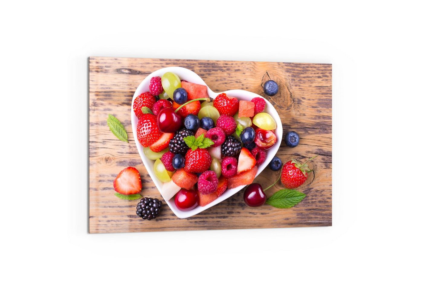 DEQORI Küchenrückwand 'Obstsalat ist Liebe', Glas Spritzschutz Badrückwand Herdblende von DEQORI