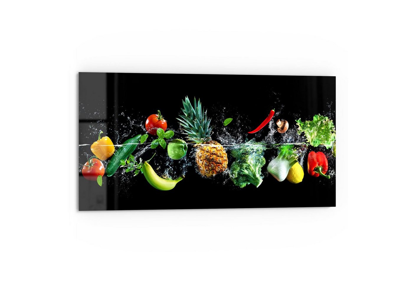 DEQORI Küchenrückwand 'Sauberes Obst und Gemüse', Glas Spritzschutz Badrückwand Herdblende von DEQORI