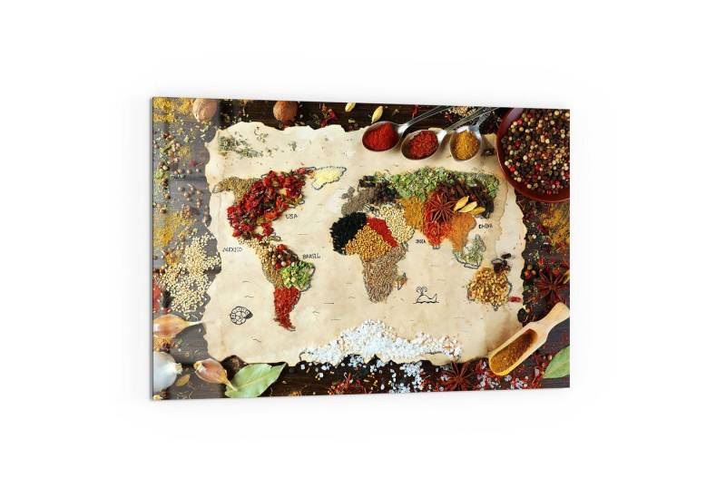 DEQORI Küchenrückwand 'Weltkarte aus Gewürzen', Glas Spritzschutz Badrückwand Herdblende von DEQORI