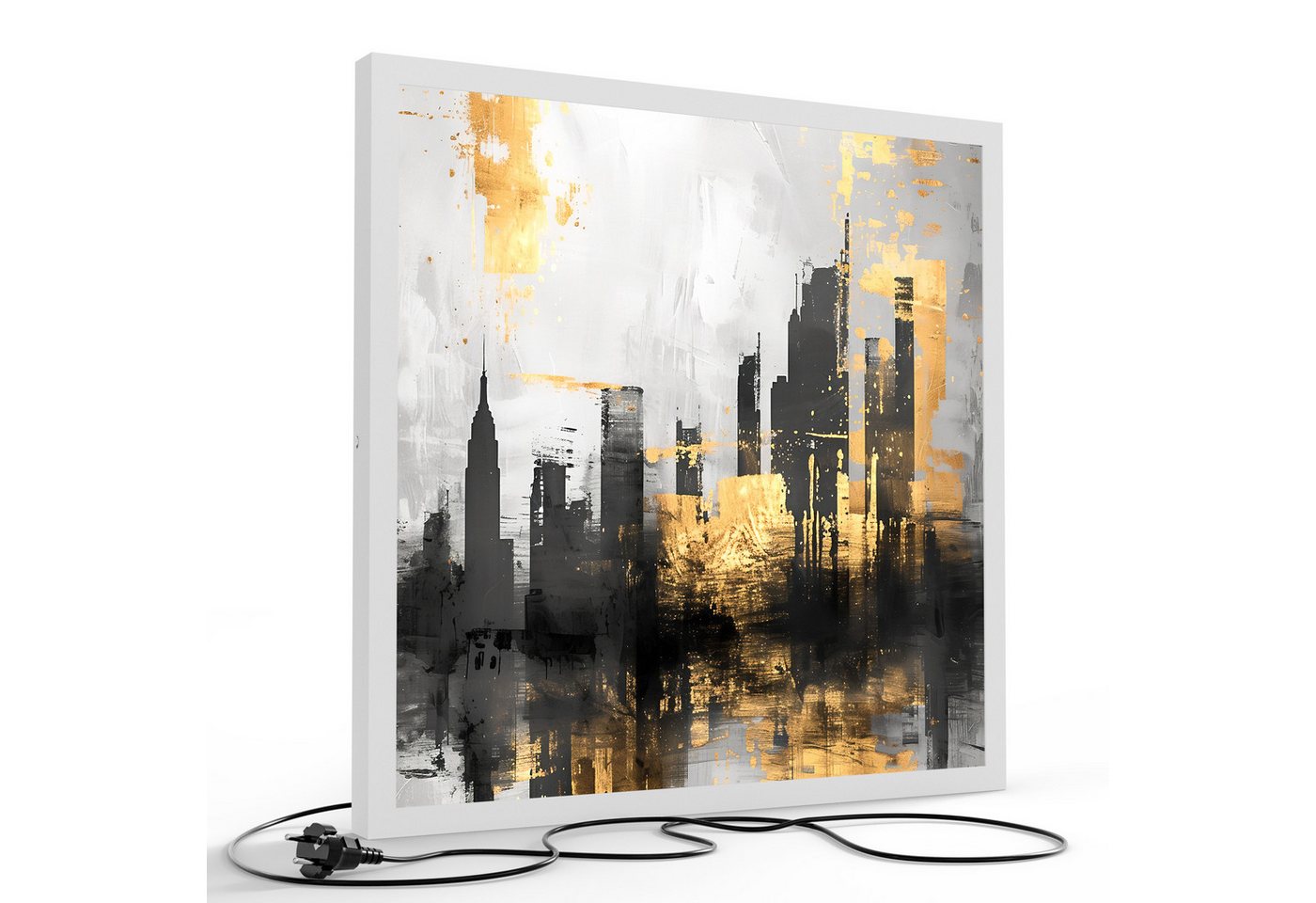 DEQORI LED-Bild 'Goldene Skyline-Reflexion', (1 St), LED Lampe Leuchte Leuchtbild Bild beleuchtet Deckenleuchte Wandlampe von DEQORI