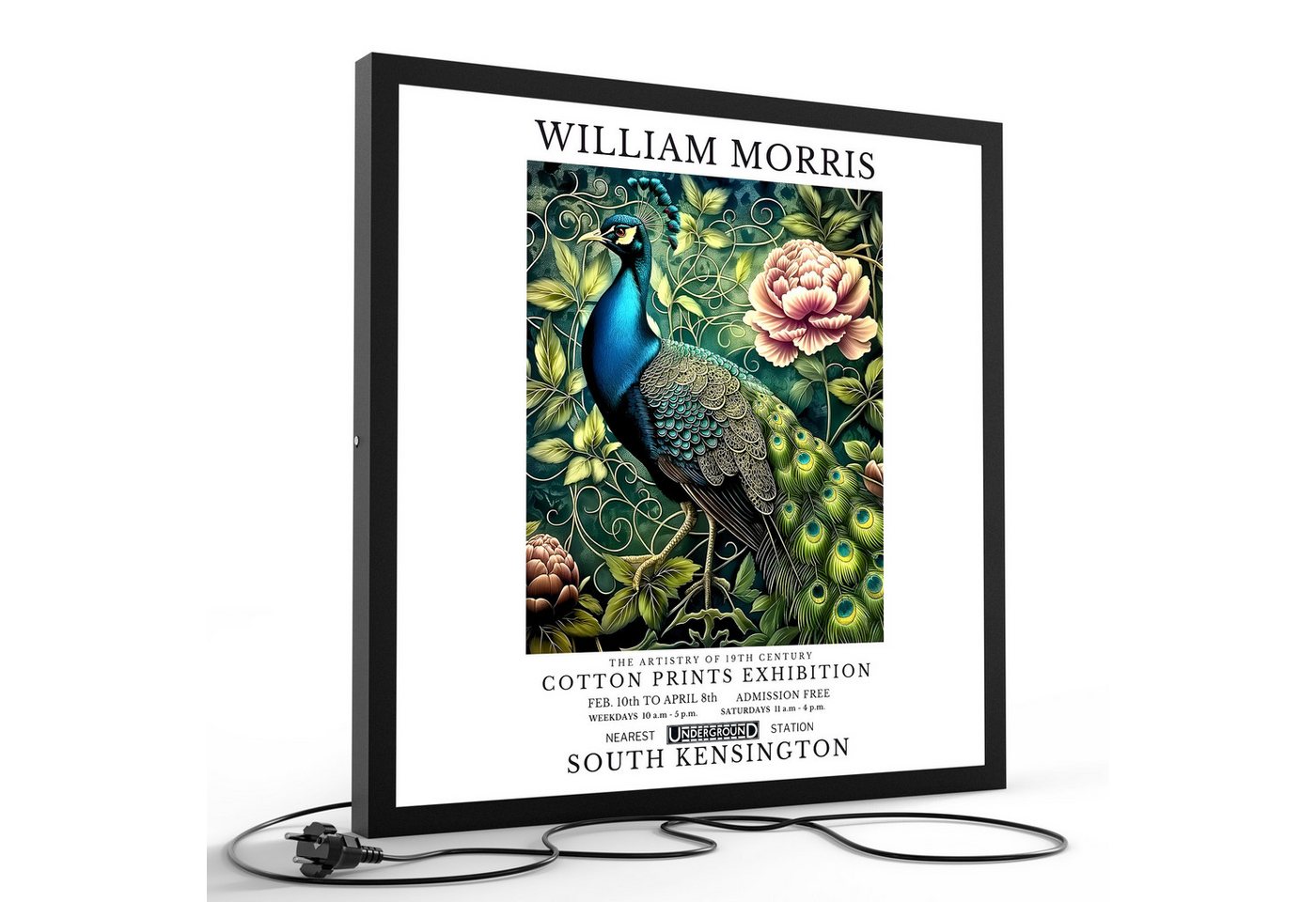 DEQORI LED-Bild 'Pfau im Blütenornament', (1 St), LED Lampe Leuchte Leuchtbild Bild beleuchtet Deckenleuchte Wandlampe von DEQORI