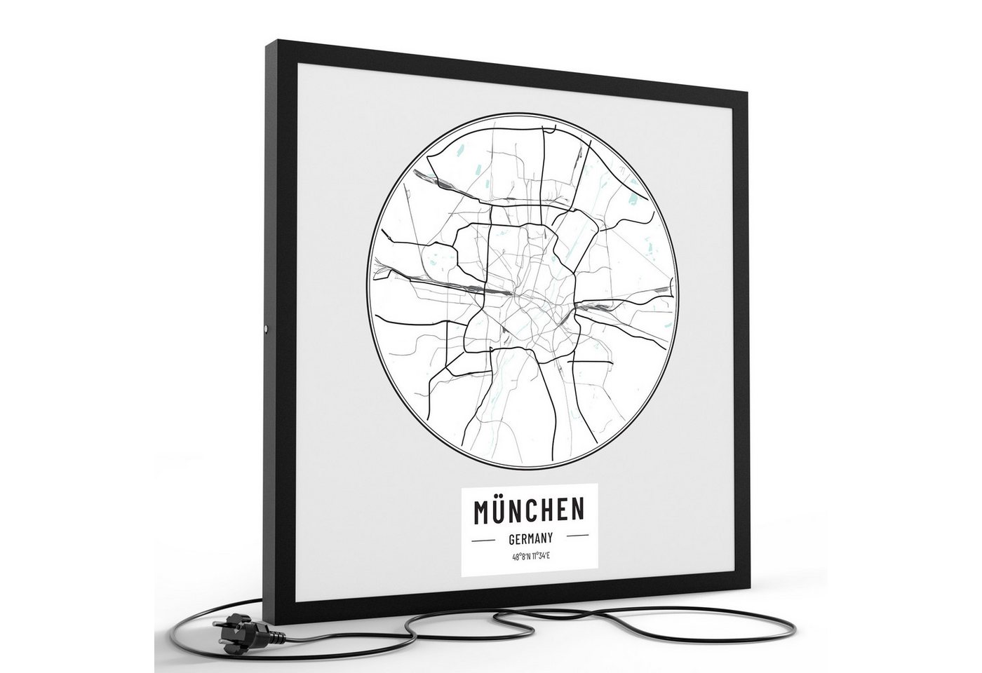 DEQORI LED-Bild 'Stadtplan München', (1 St), LED Lampe Leuchte Leuchtbild Bild beleuchtet Deckenleuchte Wandlampe von DEQORI