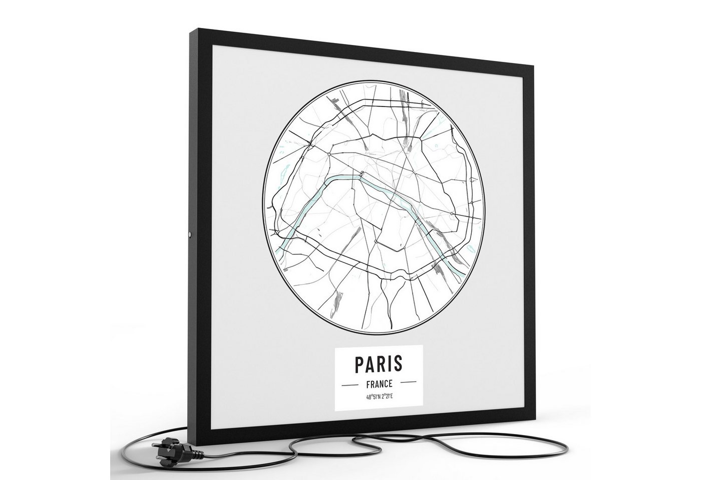 DEQORI LED-Bild 'Stadtplan Paris', (1 St), LED Lampe Leuchte Leuchtbild Bild beleuchtet Deckenleuchte Wandlampe von DEQORI