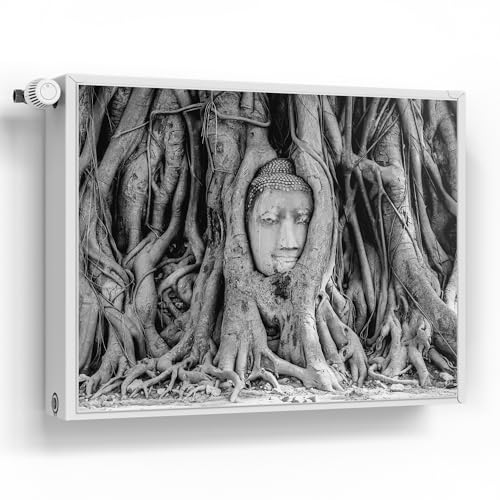 DEQORI Magnetfolie für Heizung 80x60 cm | Motiv Buddha in Wurzeln | dekorative Magnetmatte Heizkörper Schutz Verkleidung | Magnet Deko-Folie selbstklebend, magnetisch & wasserabweisend von DEQORI