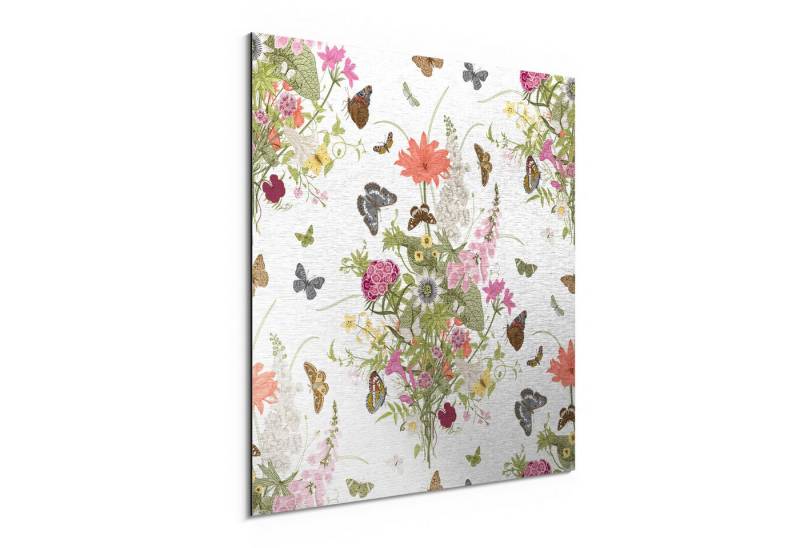 DEQORI Metallbild 'Blütentanz mit Faltern', Alu Dibond Bild Aluminium Aluverbundplatte Design Wandbild Aludibond DEQORI Metallbild 'Blütentanz mit Faltern', Alu Dibond Bild Aluminium Aluverbundplatte Design Wandbild Aludibond von DEQORI