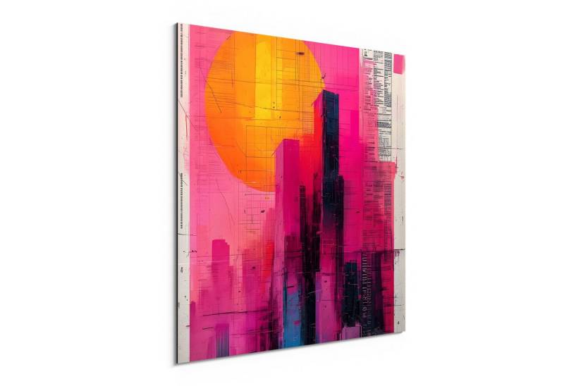 DEQORI Metallbild 'Der Cyber Sunset', Alu Dibond Bild Aluminium Aluverbundplatte Design Wandbild Aludibond von DEQORI