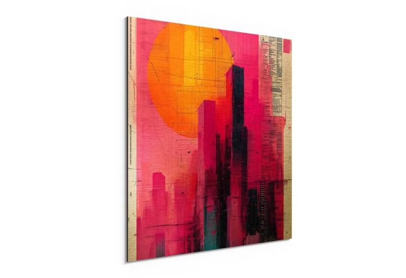DEQORI Metallbild 'Der Cyber Sunset', Alu Dibond Bild Aluminium Aluverbundplatte Design Wandbild Aludibond von DEQORI