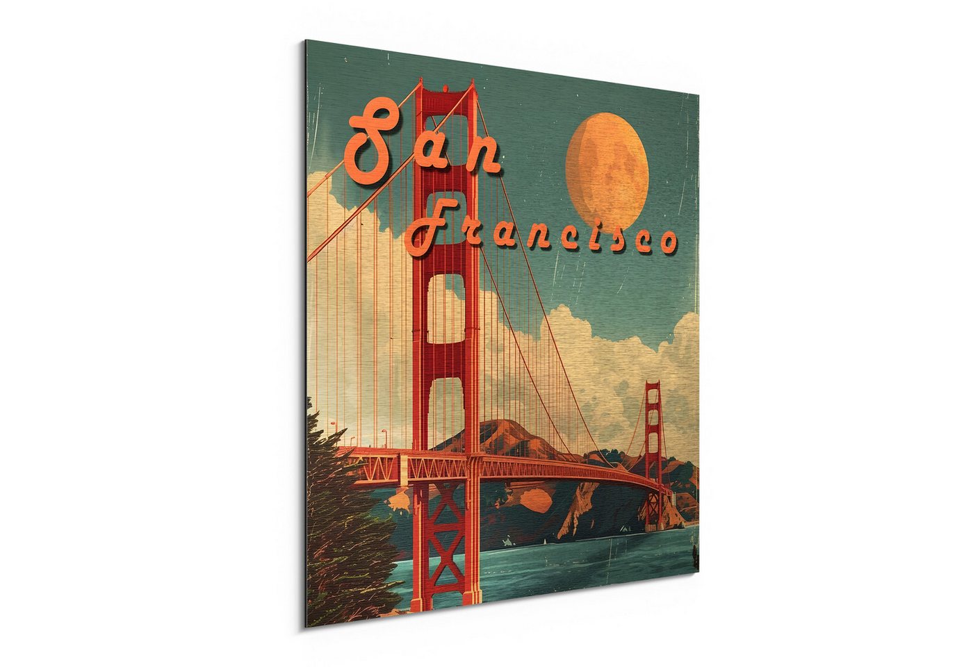 DEQORI Metallbild 'Golden Gate Nostalgie', Alu Dibond Bild Aluminium Aluverbundplatte Design Wandbild Aludibond DEQORI Metallbild 'Golden Gate Nostalgie', Alu Dibond Bild Aluminium Aluverbundplatte Design Wandbild Aludibond von DEQORI