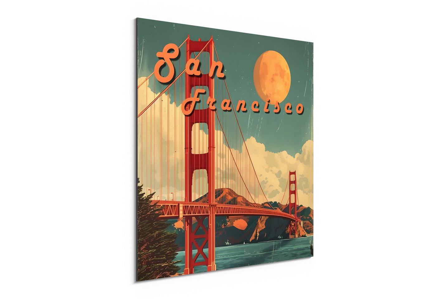 DEQORI Metallbild 'Golden Gate Nostalgie', Alu Dibond Bild Aluminium Aluverbundplatte Design Wandbild Aludibond DEQORI Metallbild 'Golden Gate Nostalgie', Alu Dibond Bild Aluminium Aluverbundplatte Design Wandbild Aludibond von DEQORI