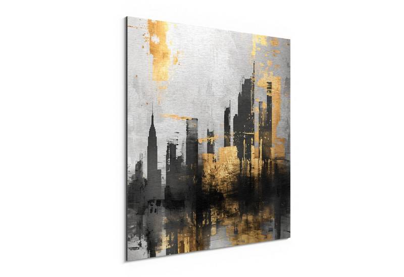 DEQORI Metallbild 'Goldene Skyline-Reflexion', Alu Dibond Bild Aluminium Aluverbundplatte Design Wandbild Aludibond DEQORI Metallbild 'Goldene Skyline-Reflexion', Alu Dibond Bild Aluminium Aluverbundplatte Design Wandbild Aludibond von DEQORI