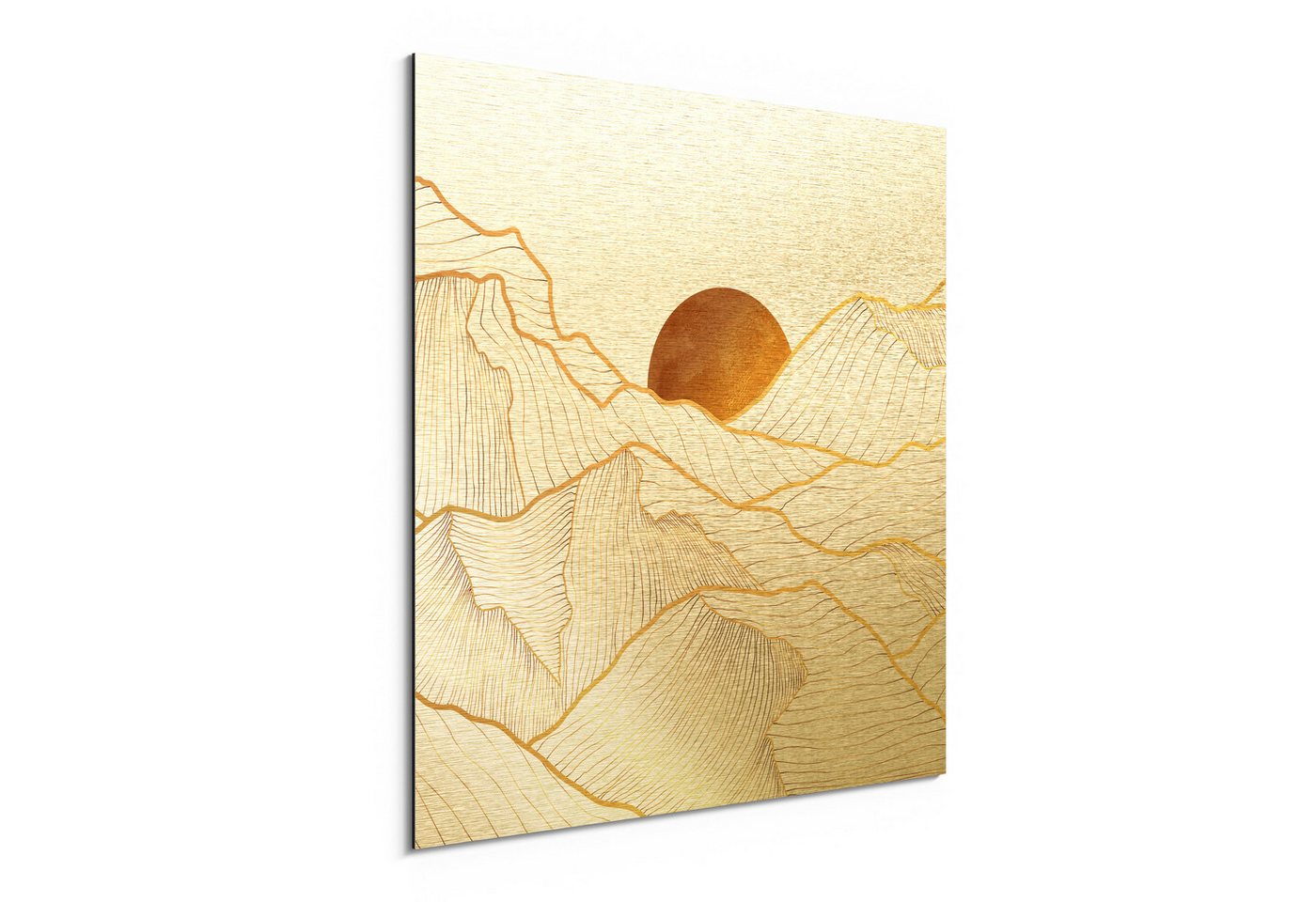 DEQORI Metallbild 'Goldenes Linien Gebirge', Alu Dibond Bild Aluminium Aluverbundplatte Design Wandbild Aludibond DEQORI Metallbild 'Goldenes Linien Gebirge', Alu Dibond Bild Aluminium Aluverbundplatte Design Wandbild Aludibond von DEQORI