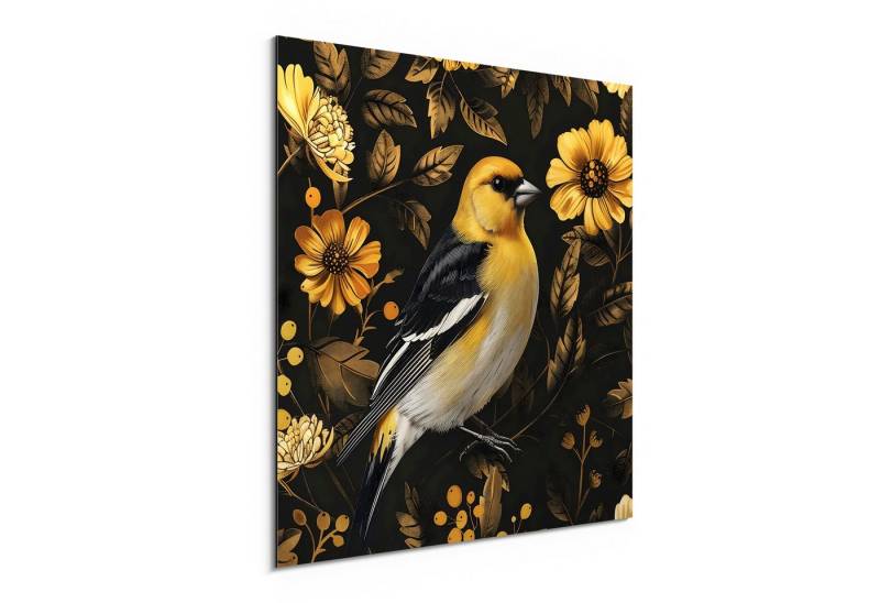 DEQORI Metallbild 'Goldfink im Blütenmuster', Alu Dibond Bild Aluminium Aluverbundplatte Design Wandbild Aludibond DEQORI Metallbild 'Goldfink im Blütenmuster', Alu Dibond Bild Aluminium Aluverbundplatte Design Wandbild Aludibond von DEQORI