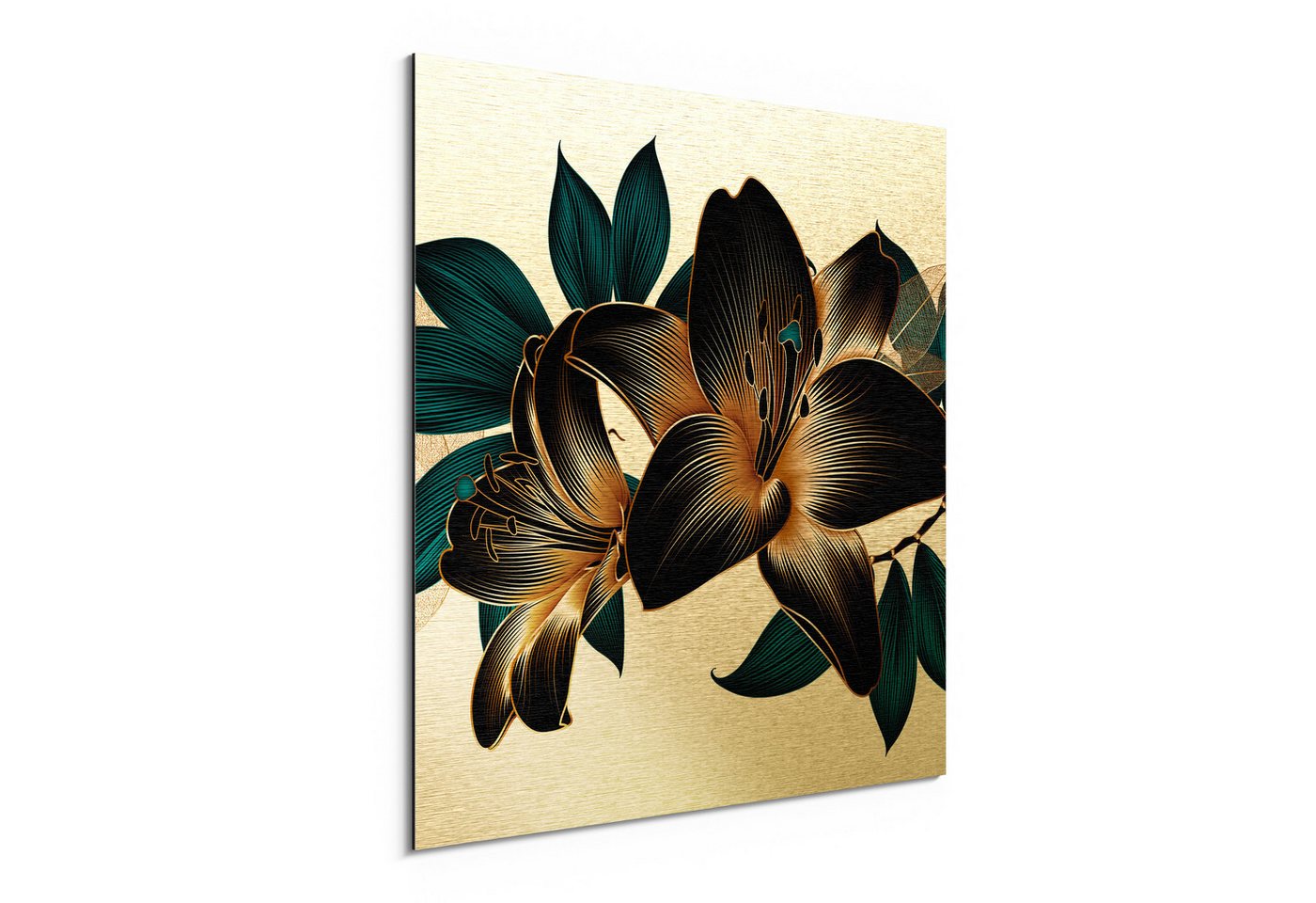 DEQORI Metallbild 'Hochwertige Liliengrafik', Alu Dibond Bild Aluminium Aluverbundplatte Design Wandbild Aludibond DEQORI Metallbild 'Hochwertige Liliengrafik', Alu Dibond Bild Aluminium Aluverbundplatte Design Wandbild Aludibond von DEQORI