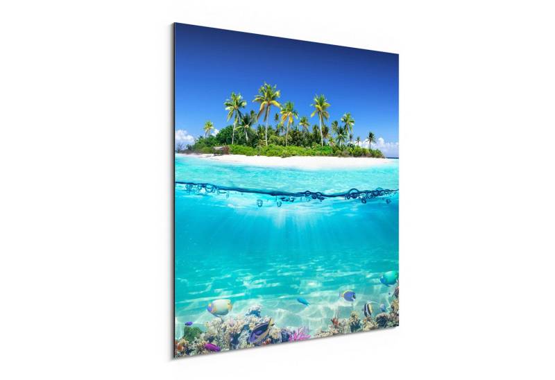DEQORI Metallbild 'Insel im tropischen Meer', Alu Dibond Bild Aluminium Aluverbundplatte Design Wandbild Aludibond von DEQORI