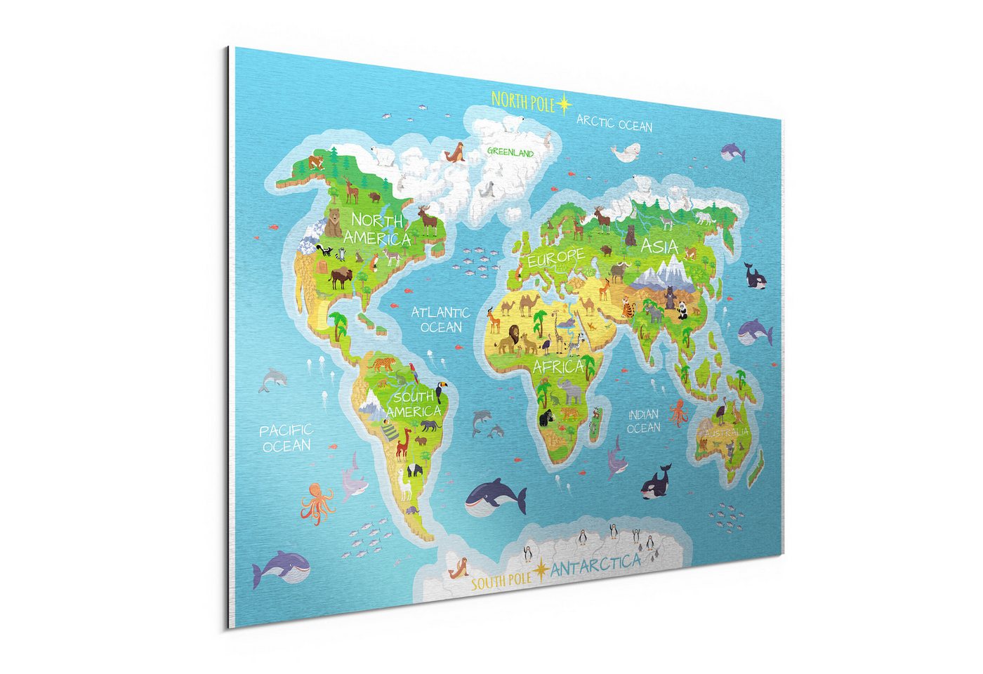 DEQORI Metallbild 'Kindgerechte Weltkarte', Alu Dibond Bild Aluminium Aluverbundplatte Design Wandbild Aludibond DEQORI Metallbild 'Kindgerechte Weltkarte', Alu Dibond Bild Aluminium Aluverbundplatte Design Wandbild Aludibond von DEQORI