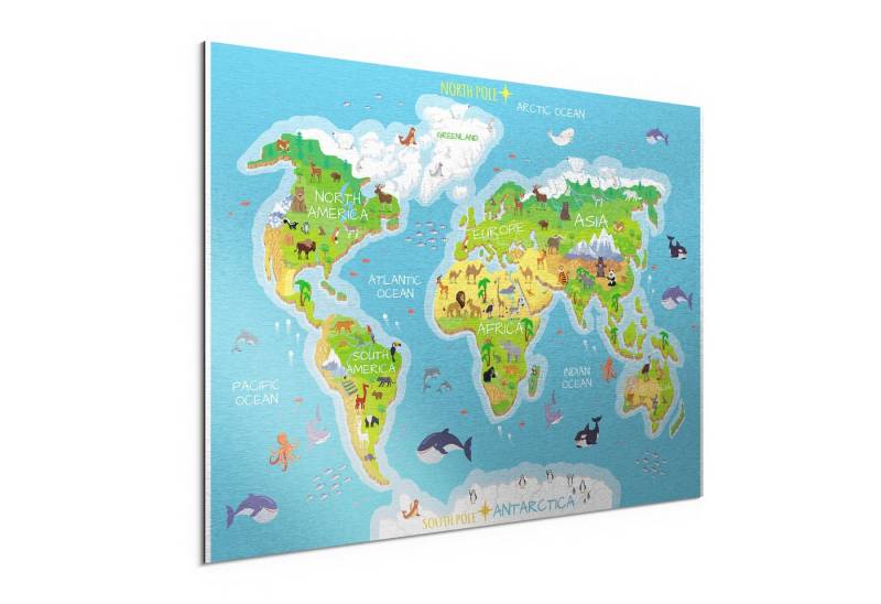 DEQORI Metallbild 'Kindgerechte Weltkarte', Alu Dibond Bild Aluminium Aluverbundplatte Design Wandbild Aludibond DEQORI Metallbild 'Kindgerechte Weltkarte', Alu Dibond Bild Aluminium Aluverbundplatte Design Wandbild Aludibond von DEQORI