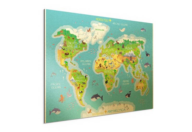 DEQORI Metallbild 'Kindgerechte Weltkarte', Alu Dibond Bild Aluminium Aluverbundplatte Design Wandbild Aludibond DEQORI Metallbild 'Kindgerechte Weltkarte', Alu Dibond Bild Aluminium Aluverbundplatte Design Wandbild Aludibond von DEQORI