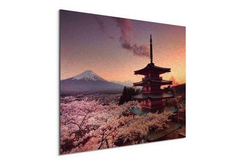 DEQORI Metallbild 'Kirschblüten Tempel Japan', Alu Dibond Bild Aluminium Aluverbundplatte Design Wandbild Aludibond DEQORI Metallbild 'Kirschblüten Tempel Japan', Alu Dibond Bild Aluminium Aluverbundplatte Design Wandbild Aludibond von DEQORI