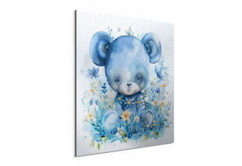 DEQORI Metallbild 'Kleiner Blütenbär', Alu Dibond Bild Aluminium Aluverbundplatte Design Wandbild Aludibond von DEQORI