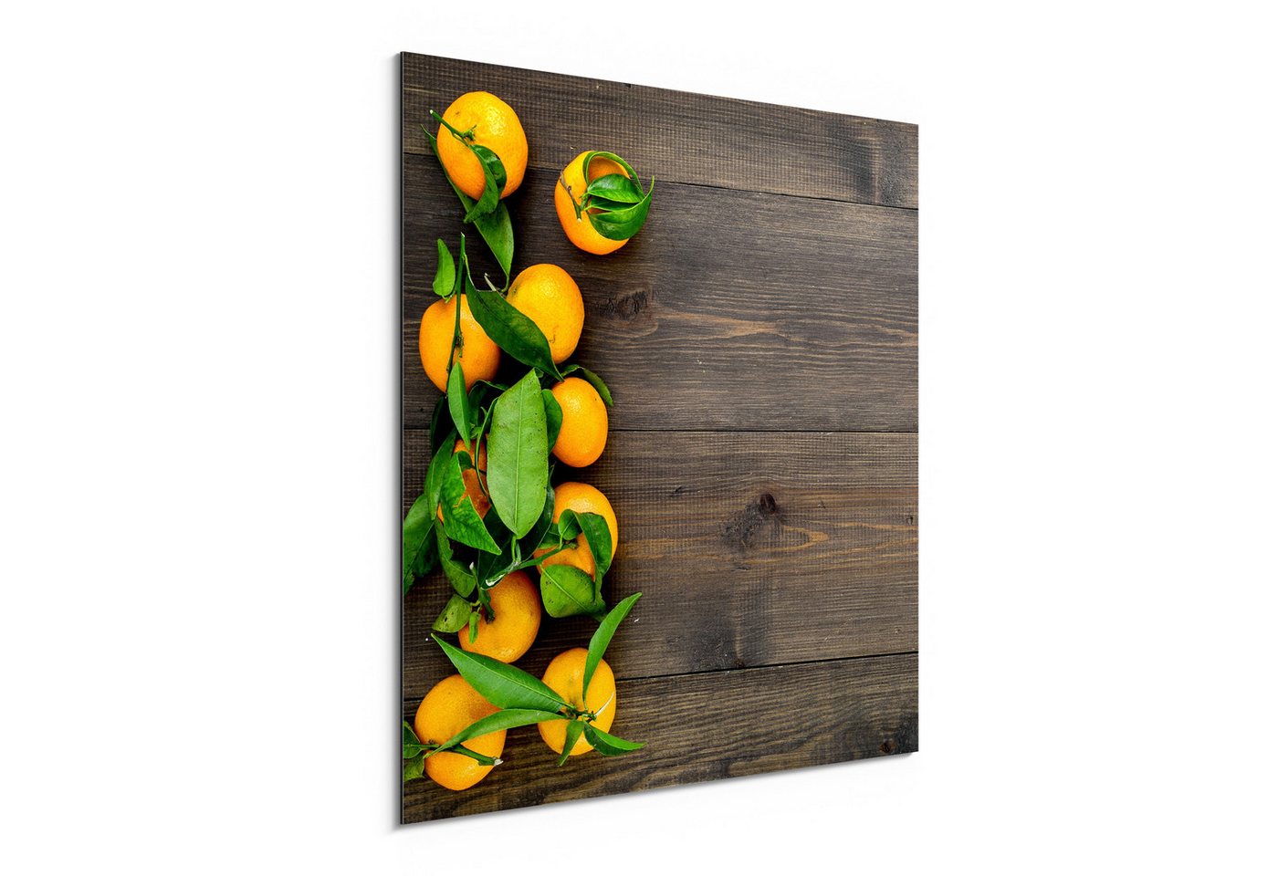 DEQORI Metallbild 'Orangen auf Holzbrettern', Alu Dibond Bild Aluminium Aluverbundplatte Design Wandbild Aludibond DEQORI Metallbild 'Orangen auf Holzbrettern', Alu Dibond Bild Aluminium Aluverbundplatte Design Wandbild Aludibond von DEQORI