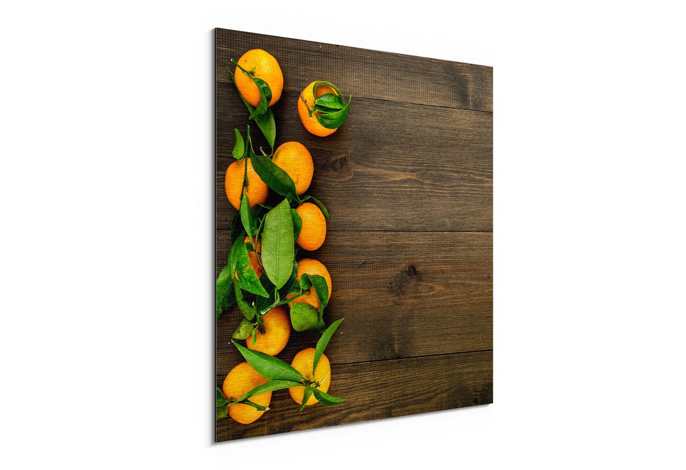 DEQORI Metallbild 'Orangen auf Holzbrettern', Alu Dibond Bild Aluminium Aluverbundplatte Design Wandbild Aludibond DEQORI Metallbild 'Orangen auf Holzbrettern', Alu Dibond Bild Aluminium Aluverbundplatte Design Wandbild Aludibond von DEQORI
