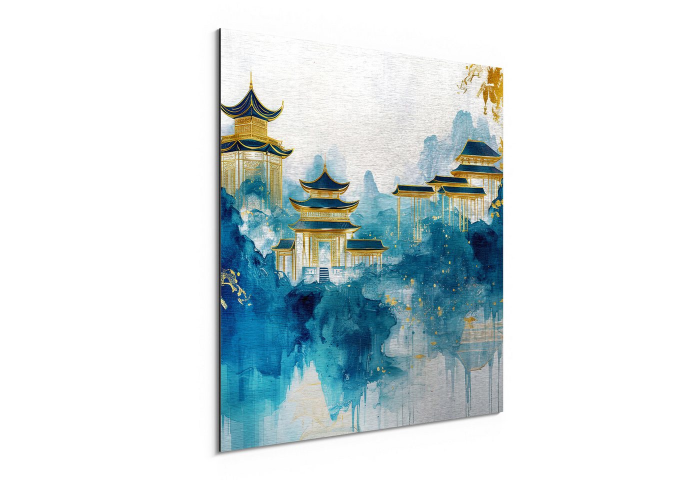DEQORI Metallbild 'Pagoden im Nebelglanz', Alu Dibond Bild Aluminium Aluverbundplatte Design Wandbild Aludibond DEQORI Metallbild 'Pagoden im Nebelglanz', Alu Dibond Bild Aluminium Aluverbundplatte Design Wandbild Aludibond von DEQORI