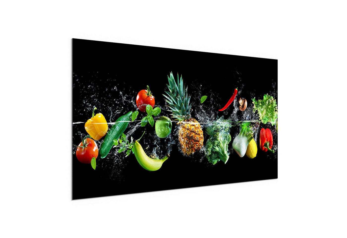 DEQORI Metallbild 'Sauberes Obst und Gemüse', Alu Dibond Bild Aluminium Aluverbundplatte Design Wandbild Aludibond von DEQORI