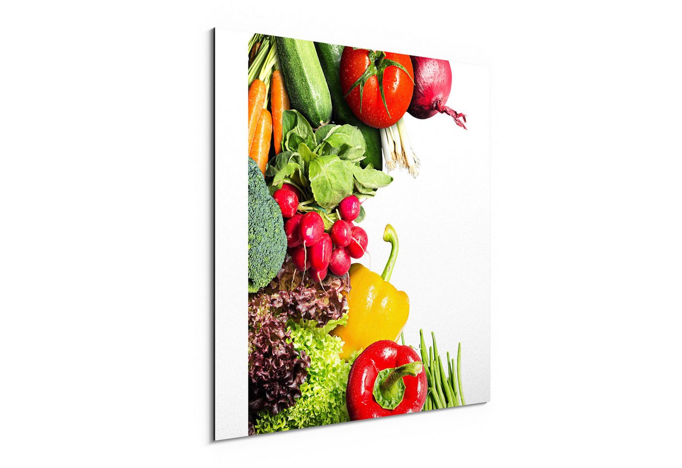 DEQORI Metallbild 'Schiefertafel mit Gemüse', Alu Dibond Bild Aluminium Aluverbundplatte Design Wandbild Aludibond DEQORI Metallbild 'Schiefertafel mit Gemüse', Alu Dibond Bild Aluminium Aluverbundplatte Design Wandbild Aludibond von DEQORI