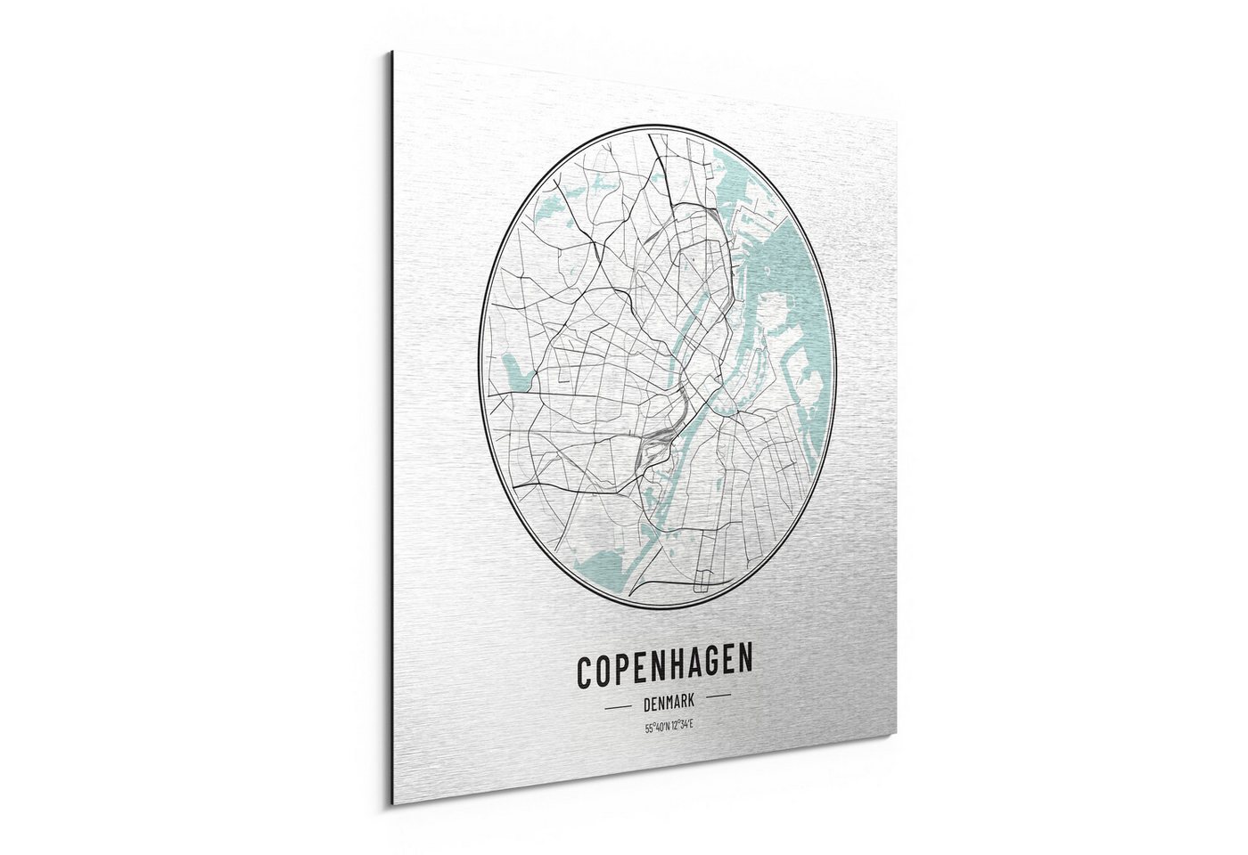 DEQORI Metallbild 'Stadtplan Copenhagen', Alu Dibond Bild Aluminium Aluverbundplatte Design Wandbild Aludibond DEQORI Metallbild 'Stadtplan Copenhagen', Alu Dibond Bild Aluminium Aluverbundplatte Design Wandbild Aludibond von DEQORI
