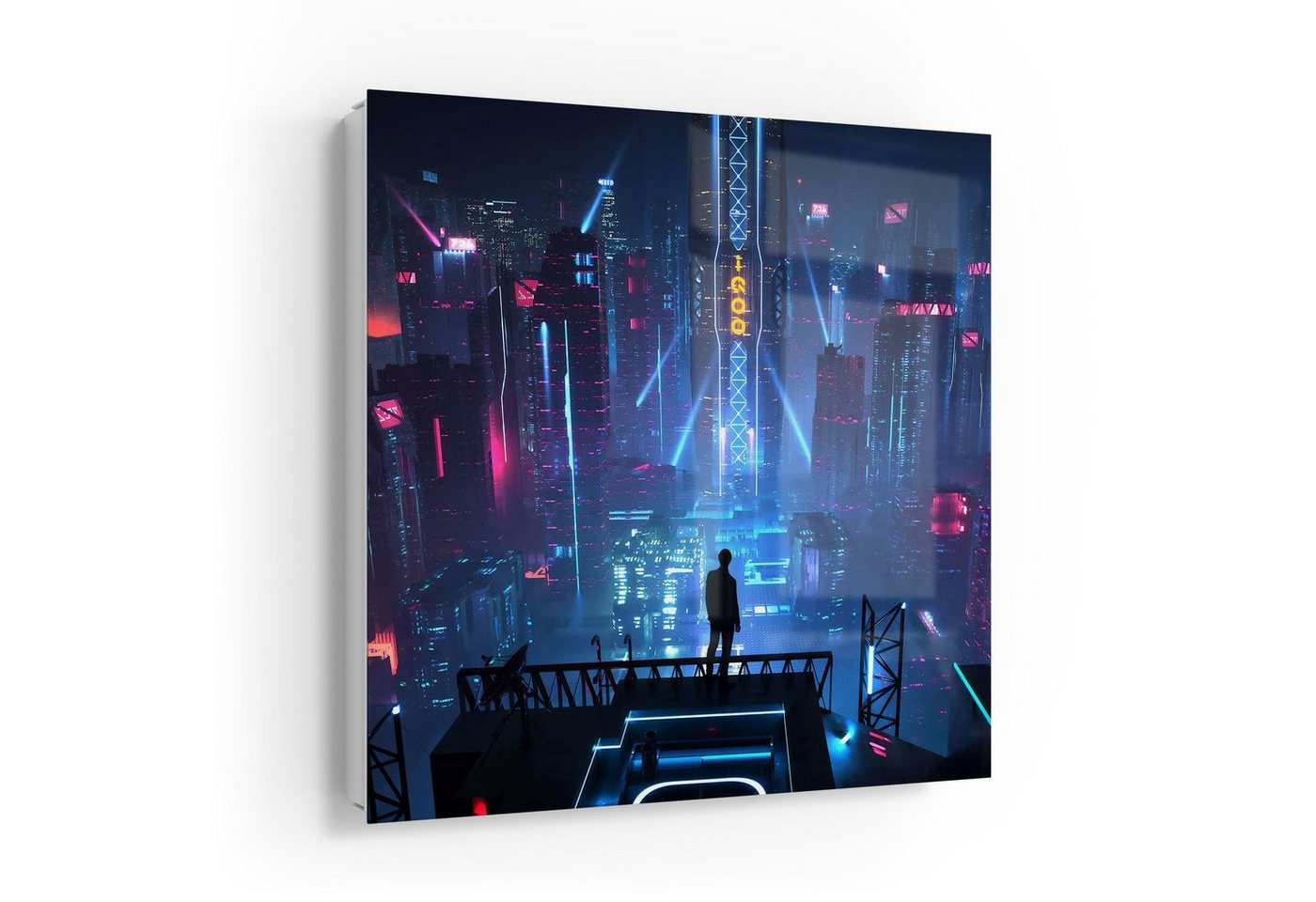 DEQORI Schlüsselkasten 'Cyberpunk Stadt bei Nacht', Glas Schlüsselbox modern magnetisch beschreibbar von DEQORI