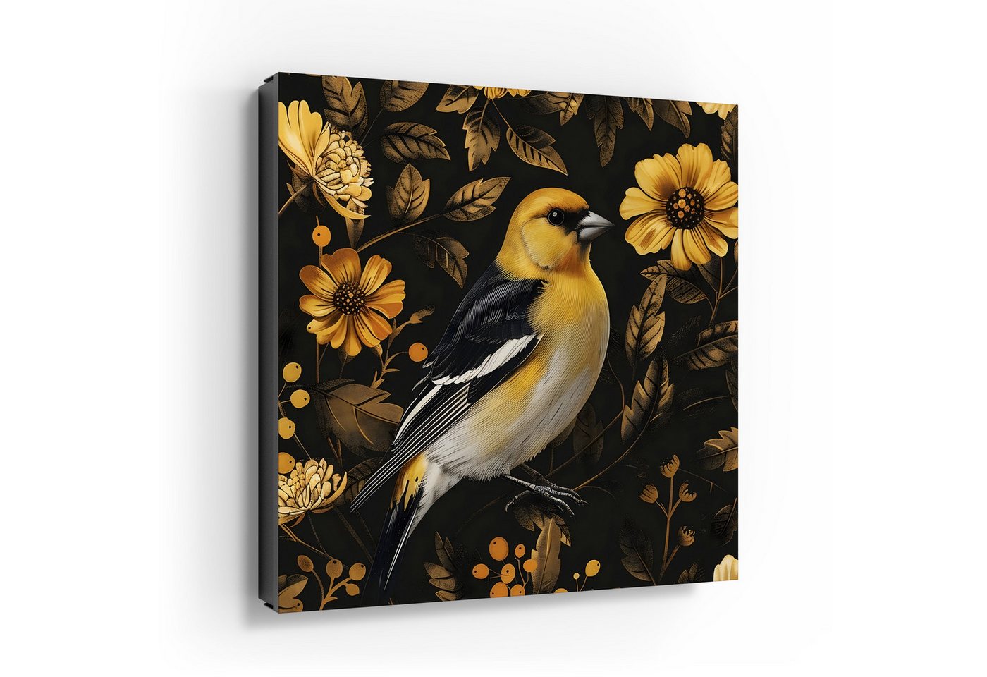 DEQORI Schlüsselkasten 'Goldfink im Blütenmuster', Schlüsselbox modern Schlüsselschrank magnetisch Schlüssel Kasten Box von DEQORI