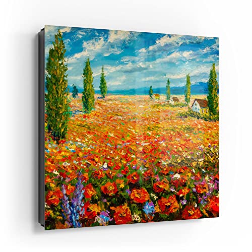 DEQORI Schlüsselkasten schwarz | 30x30 cm | Motiv Blumenmeer im Monet-Stil | Glas & Metall Schlüssel-Box | Schlüsselschrank mit 50 Haken + 2 Magnete | Moderne Box magnetisch & beschreibbar von DEQORI